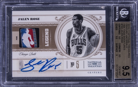 2010-11 Panini National Treasures Century Materials NBA Tags Signatures #163 Jalen Rose Signed Jersey Patch Card  (#1/1) - BGS GEM MINT 9.5/BGS 10